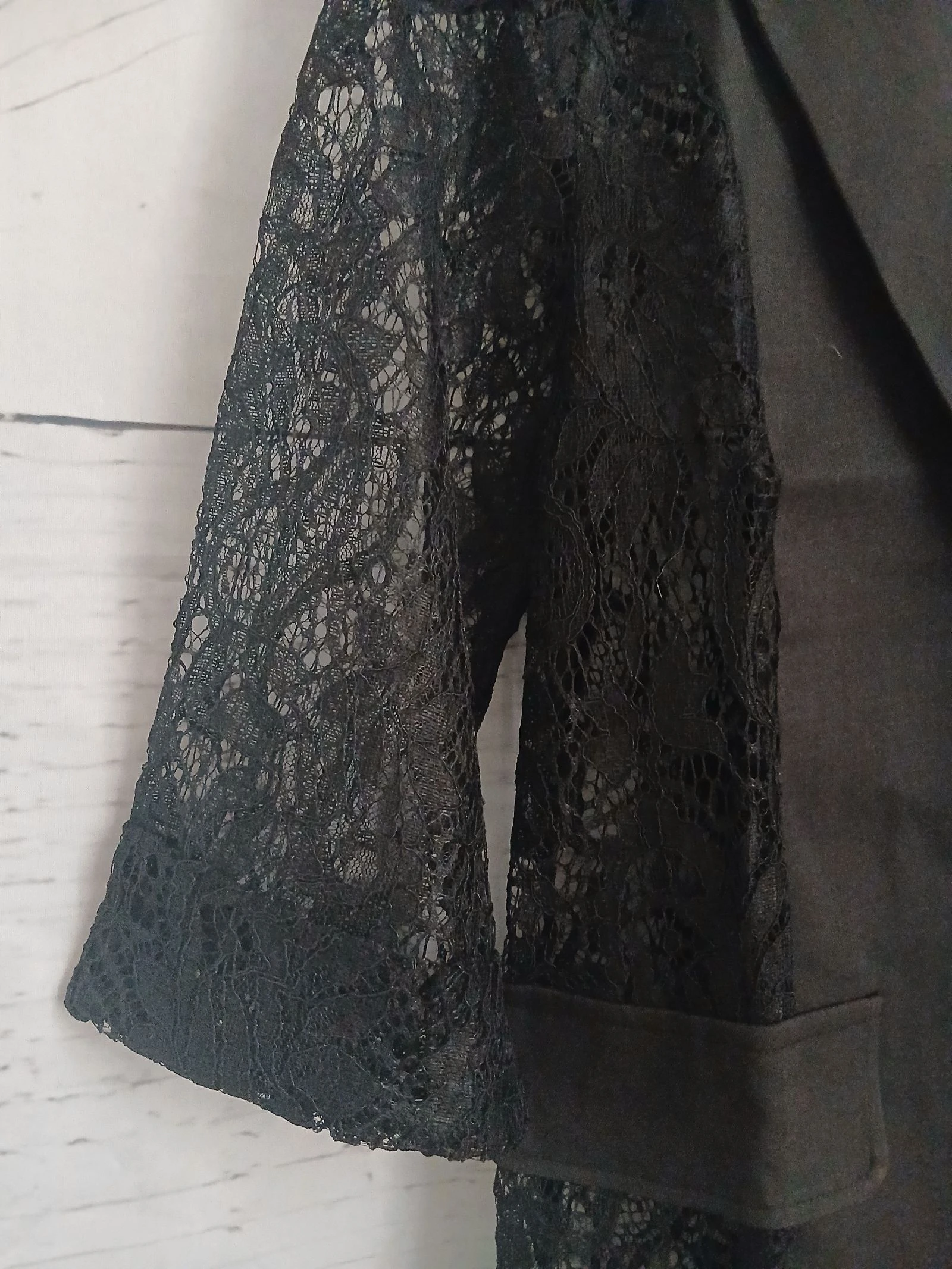 Veste / Blazer preto de dois materiais com renda – photo 4